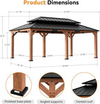 Modern Shade Rosewood Wood Gazebo 12' x 20', Cedar Framed Grill Gazebo with Double Galvanized Steel Roof, Mosquito Netting and Curtains, Permanent Hardtop with Sturdy Hooks for Garden, Backyard, Patio