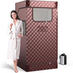 Giantex Portable Sauna Box, Full Body Steam Sauna for Home with 3L Generator, Remote Control, Folding Chair & Wooden Foot Roller, Lightweight Single Person Sauna Tent, 36" x 36" x 72", Coffee