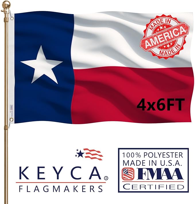 Texas State Flag 4x6 FT Made in The USA- Heavy Duty Vibrant Colours Double Sided Texas TX Flag with 2 Brass Grommets for Home/Company/Indoor Outdoor Decoration