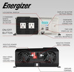 Energizer 2000 Watts Pure Sine Wave Power Inverter 12V DC to 110V/120V Converter for Family RV Off Grid Solar System with Dual USB Ports LCD Display & Installation Kit Included