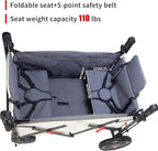 Foldable Wagon with Canopy - Collapsible Utility Cart with 2 Seats & Belts, Adjustable Handle, Expandable Front for Camping, Picnic, Shopping (Beige/Grey)