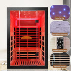 Infrared Sauna 2000W Wooden Saunas Home Spa Room Wood Low-EMF Indoor Saunas with with 7 Color Starry Sky Ceiling Light for Two Person 74.8 * 47.2 * 41.3Inch