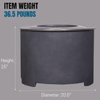 Afterglow Smokeless Fire Pit, 20.5" Round Wood Burning Stainless Steel Top & TerraFab Base, Firepit with Weather Cover Perfect for Outdoor Patio Garden, Dark Grey