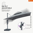 PURPLE LEAF Cantilever Umbrella with Base Included 12FT Heavy Duty Large Double Top Offset Hanging 360° Rotation Square Umbrella for Garden Patio Deck Pool Backyard Cast Slate