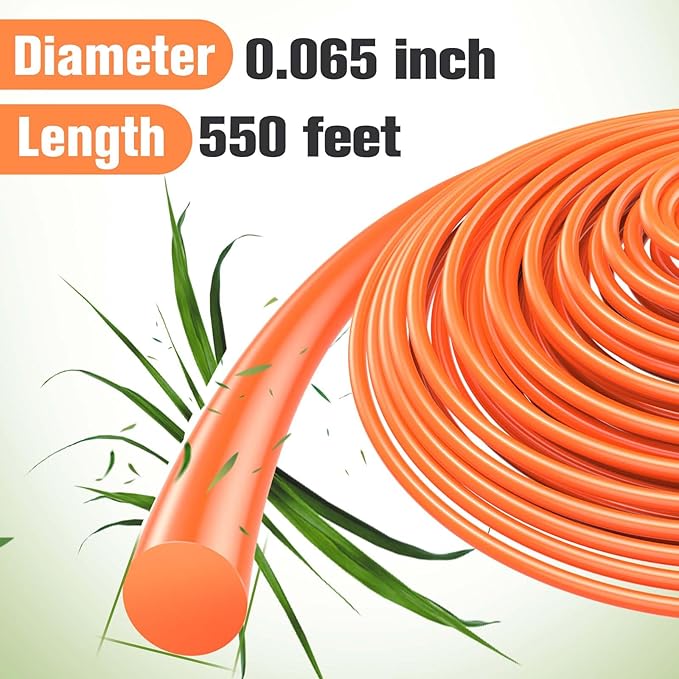 String Trimmer Line .065", 550 Feet Weed Eater String, Round Trimmer Line for Universal Replacement, Orange Premium Nylon String Trimmer Line For Light Grass&Weeds