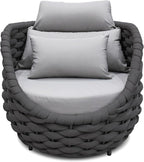 Patio Rope Armchair: Aluminum Woven Accent Chair - Cushioned Lounge Chair with Arms - Modern Garden Chair Assembled - All Weather Outdoor Seating Porch Furniture for 400lbs Deck Balcony Hotel