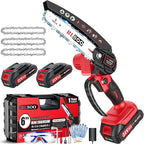 Mini Chainsaw Cordless, Upgraded 6 Inch Handheld Chain Saw Battery Powered with 2 Batteries and 3 Chains, Portable Small Electric Tree Trimmer for Wood Cutting, Courtyard and Household