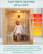 Smartmak Wood Home Steam Sauna, 3 Person Canadian Hemlock Traditional Luxurious Wooden Indoor Spa Room, with 3.5 kw Heater, Bluetooth Speaker, Rocks, Water Bucket, Spoon, Lights, US Instock