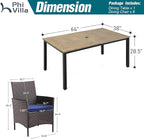 PHI VILLA 7 Pieces Outdoor Dining Set for 6, 65” Wood-Like Metal Steel Dining Table & Rattan Wicker Chairs with Cushions, Large Dining Furniture Set for Patio, Deck, Yard, Porch