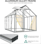 YITAHOME 6x8FT Polycarbonate Greenhouse Heavy Duty Green Houses Outdoor Aluminum Greenhouses with Sliding Doors Vent Window Walk-in Greenhouse Large Sun House for Garden Backyard, Matte Silver