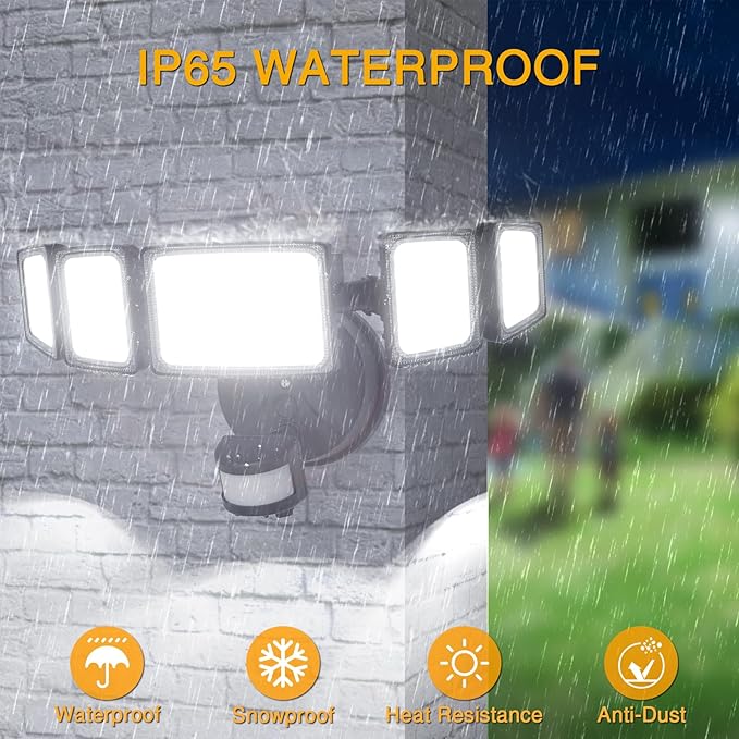 Onforu 5 Heads 55W LED Security Lights Motion Sensor Outdoor, 360° Wide Angle Wide Illumination, 5000LM Flood Light, 6500K, IP65 Waterproof, Hardwired Wall Light for Garage, Yard, Porch, Entryway
