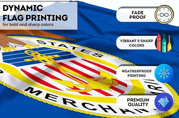 AGAS United States Merchant Marines Flag 2x3 Ft - Printed 200D Nylon Canvas Header Two Brass Grommets US Merchant Marines USMM Flag
