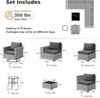 ovios 8 Pieces Patio Furniture Set, Outdoor Wicker Sectional Sofa with Swivel Chair Coffee Table, Modern Modular Deep Seat Rattan Couch Conversation Sets, Black