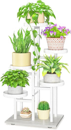 LASZOLA White 5 Tier Plant Stand Indoor Heavy Duty Rack for Modern House Planter, Metal and Wooden Vertical Organizer Decor Narrow Bathroom Floor, Sturdy Multi Level Flower Holder Raised, Cat Proof