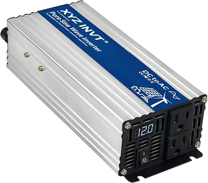 1200W Pure Sine Wave Power Inverter DC 12V to AC 110V/120V, 2400W Peak, Car/Truck Power Converter for Solar, Home, Vehicle & Rechargeable Devices with LED Display