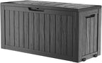 Deck Box Outdoor with 75 Gallon, Rollers for Mobility, Handles Waterproof Storage Box with Lockable for Store Garden Tools Backyard, Multi-Functional Seat & Table, Black