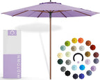 Midtown Umbrellas The Wooden 8 Feet Patio Umbrella With Terylast Midtown Purple Polyester Fabric - Aluminum Frame Market Umbrella For Backyard, Deck, Garden, Pool - Wooden Pole