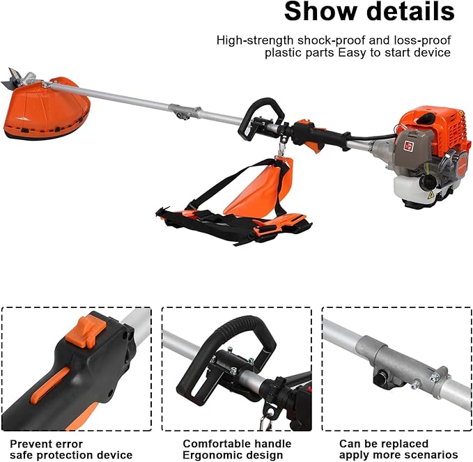 52cc Gas Weed Eater,Gas String Trimmer,5 in 1 Cordless Hedge Trimmer[2 Stroke],Multi Garden Tools Brush Cutter, Weed Wacker, Pole Saw with Extension Pole, String Trimmer for Yard Lawn (red)