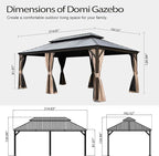 Domi 12x18FT Outdoor Gazebo, Hardtop Gazebo with Galvanized Steel Double Roof, Metal Gazebos with Drainage System Patio Pergola for Patio Deck Backyard,Curtain and Netting,Brown