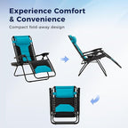 MAISON ARTS Oversized Padded Zero Gravity Chairs Set of 2, Folding Patio Lounge Chair, 28" Wide Seat Anti Gravity Recliners for Outdoor Lawn Camping Poolside Yard, Support 400lbs, Aqua