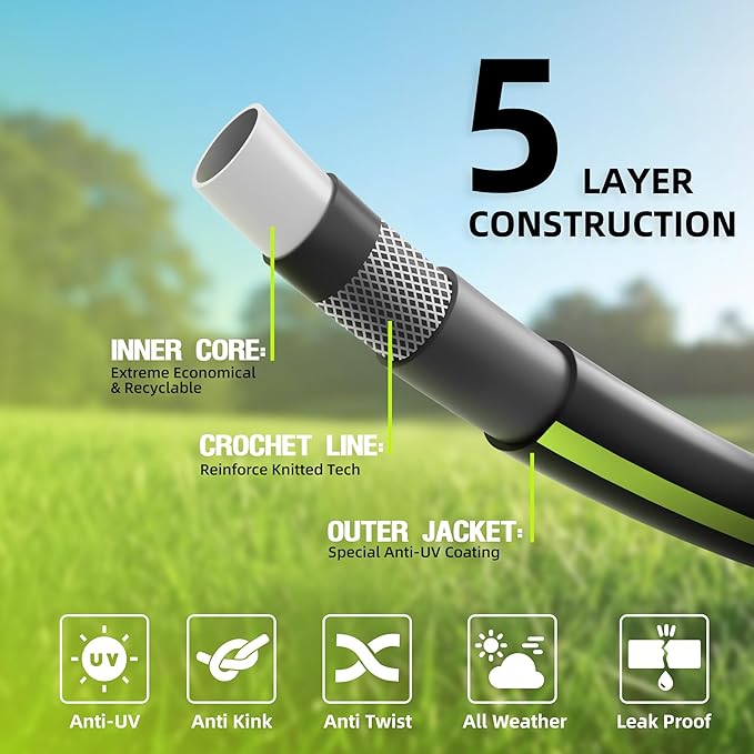 Worth Leader Short Garden Hose 3/4 in. x 10 ft. -No Kink, Flexible, Leakproof, Male to Female Fittings -Heavy Duty Durable PVC Lightweight Water Pipe with Brass Aluminum End for Household & Commercial