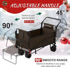LEVELEVE Heavy Duty Folding Wagon - 2-in-1 Collapsible Cart, 650lb Capacity, All-Terrain Wheels w/Brakes & Side Pockets (Brown)