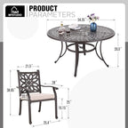 MFSTUDIO 7 PCS Cast Aluminum Patio Dining Set, Retro Design Outdoor Patio Table and Chairs with 6 Wide Dining Chair and 1 54" Round Aluminum Outdoor Dining Table