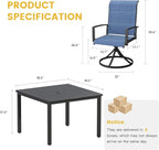 VICLLAX 5 Pieces Patio Dining Set, 4 Seats Outdoor Furniture Set Includes 40.2" Square Outdoor Dining Table and 4 Swivel Patio Chairs, Black Tabletop and Blue Fabric