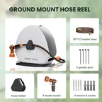 Giraffe Tools Heavy Duty Retractable Hose Reel, 5/8" x 92FT Automatic Rewind Garden Hose Reel with 360° Swivel Base, Ground Mounted for Lawn, Patio, Concrete Floor & Yard Watering