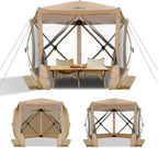 COBIZI 10x10 Pop up Gazebo Screen House Tent for Camping, Pop-up Camping Canopy with Sidewalls, Portable Outdoor Quick-Set Hub Tent with Carrying Bag&Ground Stakes, Khaki(Upgraded 2.0)