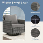 Outdoor Rocker Chairs - Patio Swivel Chair Set, Two Wicker Chairs with One Side Table, Grey