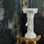Vintage Weathered 21.3’’H Winged Angel Roman Column Statue Oxidized Magnesium Pedestal Base for Home Garden Yard Patio Decor Event Displays, White