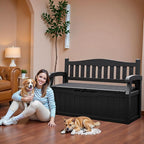 JUMMICO 80 Gallon Resin Outdoor Storage Bench, Large Deck Box with Armrest, Lockable & Waterproof for Garden, Home, Patio, Pools (Black)