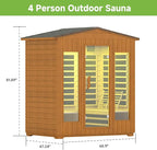 Springspa Outdoor Sauna 4 Person, Infrared Sauna for Home, Wooden Outdoor Saunas Room, 3400 Low EMF Far Infrared with Bluetooth, LCD Panel, 7 Color Chromotherapy Lamp, Reading Lamp