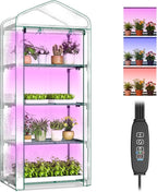 Indoor Greenhouse with Grow Light, 4-Tier Mini Greenhouse 27.6"x19"x63" Small Greenhouse with Zippered PVC Cover for Seed Starting Trays, Dimmable Plant Light for Indoor Plants with Timer