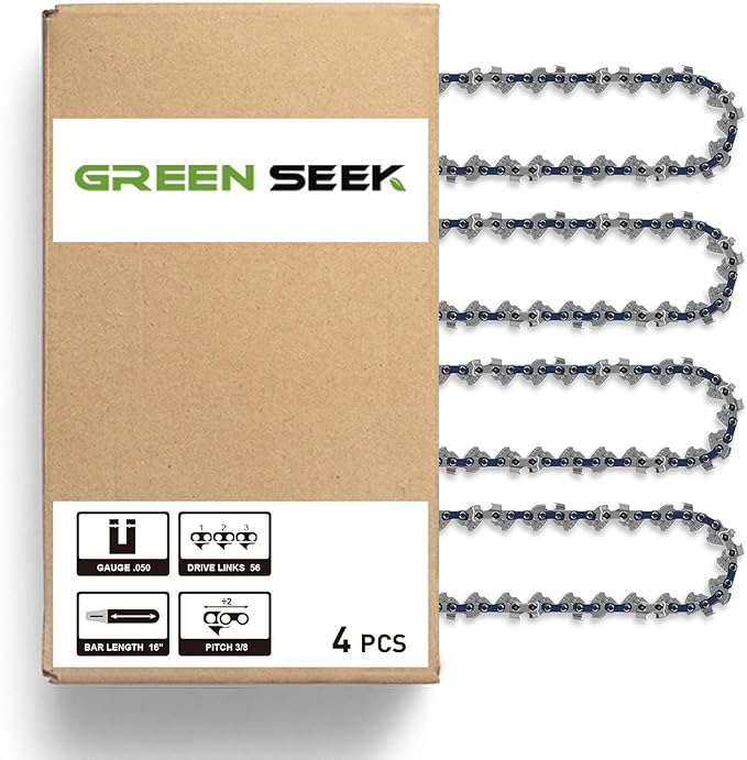 16-Inch Chainsaw Chain 4-Pack – 3/8" LP Pitch, .050" Gauge, 56 Drive Links, Semi-Chisel Replacement Chain for 16" Electric Mini Chainsaw and Pole Pruner