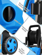 5000PSI Pressure Cleaner - 2025 New Power Cleaner with Upgraded 33ft Pressure Cleaner Hose Reel, Foam Cannon, 4 Nozzle Set, Power Cleaner for House/Patios/Car/Fence, Blue