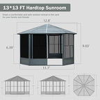 Domi 13 x 13 Sunroom Octagonal Solarium,Screen Houses for Outdoors Backyard with Lockable Sliding Door,Moveable PC Screen,Galvanized Steel Sloping Roof