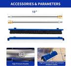 GALAXYER Pressure Washer Surface Cleaner, Metal Floor Washer Accessories for Driveways Sidewalks Patios with 2 Extension Pole Attachments, 1/4-inch Quick Coupler