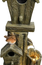 Outdoor Water Fountain with Birdhouse, 39.3inches Rustic Outdoor Water Fountains - Outdoor Cascading Waterfall with Decorative Birds & Buckets, Pump & Lights for Backyard Patio Decor
