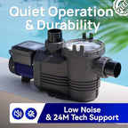 Aquastrong Variable Speed Pool Pump, 3 HP, 220V, 11359GPH, In/Above Pool Pump, Energy Efficient, High Flow, Powerful Self Primming Swimming Pool Pumps with Filter Basket