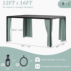 Gazebo Universal Replacement Privacy Curtain,12'×16' Gazebo Outdoor Waterproof Curtains, 4-Panels Sidewall Curtains with Double Zipper for Patio Canopy, Garden and Backyard (Curtain Only)