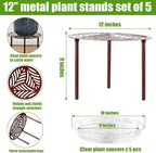 5-Pack 12” Heavy-duty Metal Plant Stands Large Flower Pot Holder for Indoor Outdoor Rust-proof Iron Potted Planter Stand Modern Round Corner Stand Shelf for Living Room Patio Garden Yard, Brown