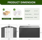 10x12 FT Outdoor Storage Shed, Metal Garden Tool Shed with Updated Frame Structure and Lockable Doors, Ideal for Backyard Garden Patio Lawn, Grey