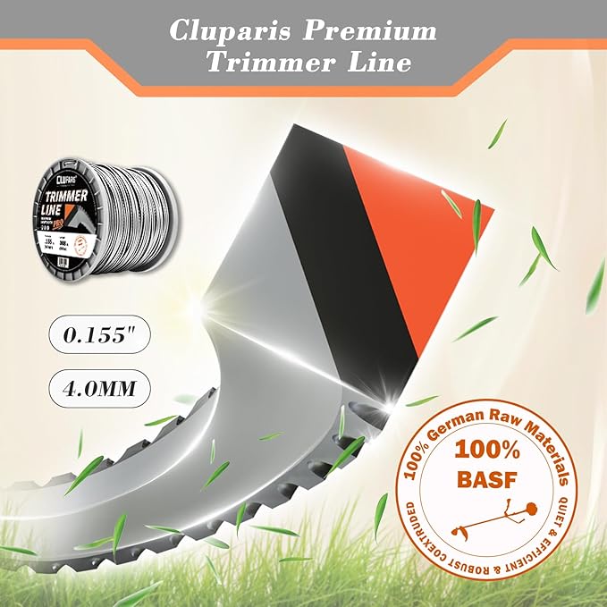 Cluparis 155 Sawtooth Trimmer line Heavy Duty for Push String Trimmer 3-Pound, 0.155" Nylon Weed Eater String .155-inch-by-308-ft Commercial String Trimmer Line in Spool with Line Cutter