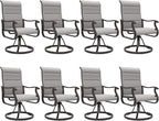 Amopatio Padded Patio Swivel Chairs Set of 8, Outdoor Dining Chairs with Ultra Soft Textilene High Back Seat & Metal Rocker Frame, for Backyard Deck Lawn Garden, Light Gray