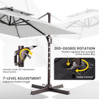10x10 FT Cantilever Patio Umbrella Double Top Outdoor Square Large Heavy Duty Aluminum Offset Umbrellas with 7 Level Tilt 360-degree Rotation for Pool Garden Deck, Fog Grey