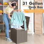 32 * 2 Gallon Outdoor storage deck Box Waterproof ，garden tool,backyard cushion,poolside toy storage,Smalldelivery boxes for outside,Two Boxes/set (Wood-like Striped Gray