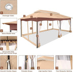 COBIZI Gazebo 12x20 Heavy Duty Gazebos with Improved Nettings Outdoor Gazebo Canopy Double Roof Patio Gazebos with Metal Steel Frame for Patio, Garden, Backyard (Khaki)