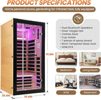 Far Infrared Sauna Home Sauna Indoor 1 Person Hemlock Wood Saunas 1450W 120V with Red Light Bluetooth Speakers 35.4"x35.4"x70.9"